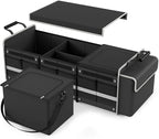 Large Trunk Organizer for SUV with Premium Portable Cooler Bag, Car Organizers and Storage with Foldable Cover, Collapsible Car Trunk Bed Organizer for Truck, 2 Retractable Straps, 90L+20L, Black-C