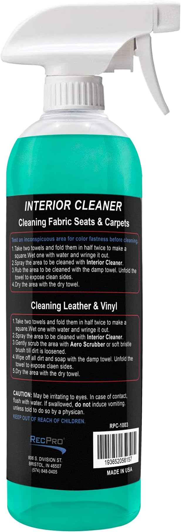 RecPro RV Interior Cleaner | RV Furniture, Carpet Cleaner, Seat Cleaner, Fabric Cleaner | Cleans Carpets, Seats, Leather, Upholstery and Vinyl (Interior Cleaner w/ 4pk Microfiber Towels)
