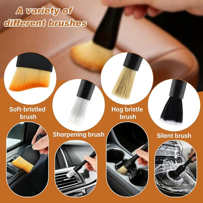 6PCS Car Interior Detailing Brush Set, Ultra Soft Boars Bristle Detailing Brushes for Cleaning Interior or Exterior, Emblem, Wheels, Air Vent, Leather Seats, Car Accessories for Truck, SUV