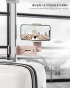 MiiKARE Travel Essentials Airplane Phone Holder, Universal Handsfree Phone Mount for Flying with 360 Degree Rotation, Travel Must Haves Phone Stand for Desk, Tray Table, Pink