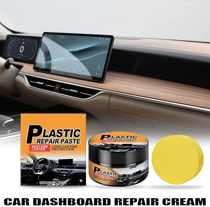 Car Interior Restorer – Leather & Plastic Trim Cream, Renews Faded Dash, Seats, Bumpers & Vinyl, UV Protective Polish, Non-Greasy 50g