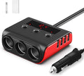 7 in 1 Cigarette Lighter Splitter, SONRU 3 Sockets Cigarette Lighter Splitter with 4 Fast Charging USB Ports, 120W 12V/24V DC Independent Power Switches & LED Voltage Display for All Car Devices