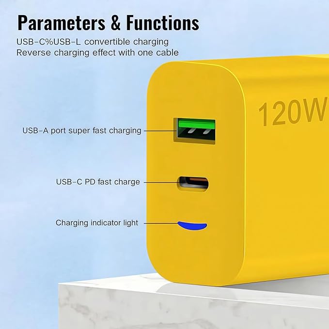 2026 New 120w Type C/USB A Dual Ports Adapter, C Chargers Fast Charging 10 Foot, Fast Phone Charger, Mechanical Style Multi-Function Cable, for Gaming Office Travel (2pcs)