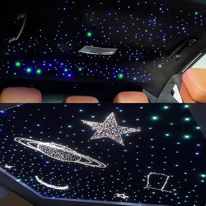 New AKEPO 32W Dual-Head RGBW APP Control Different Color Fiber Optic Lights, 750pcs of Mixed Optical Fibers in 9.8ft+Music Activated Fiber Optic Star Ceiling Light Kit for Truck Headliner Star/Home