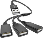 MOGOOD USB 3-Port Expander, 1 Male to 3 Female Extension Cord, Braided & Durable – Fast Data Transfer & Charging Split for Laptop, Car, Keyboard, Mouse, Flash Drive, LED Strip