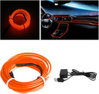 EL Wire LED Strip Lights, 10FT/3M USB Auto Neon Light Strip with Sewing Edge, Electroluminescent Car Ambient Lighting Kits with Fuse Protection, Car Decoration Accessories (Orange/10FT)