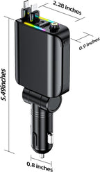 [2026 Ultra-Slim, 75% Less Space] Retractable Car Charger with Starlight, Max 120W USB C Car Charger Adapter, Cars Phone Chargers Fast Charging, Car Chargers for iPhone 17 16 Pro Max Plus and Android