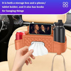 Car Headrest Backseat Organizer, Multifunctional Vehicle Seat Back Hanging Storage Box with Cup Holder and Hooks, Automotive Interior Headrest Storage Organizer, Universal Fit (Orange)
