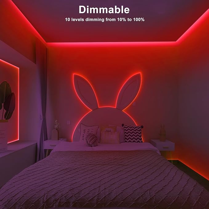 Tatazone 16.4ft Red COB Led Strip Lights with RF Remote, Dimmable Bright Dotless Adhesive Indoor Led COB Light Strip for Cabinet, Painting, Room, Bed