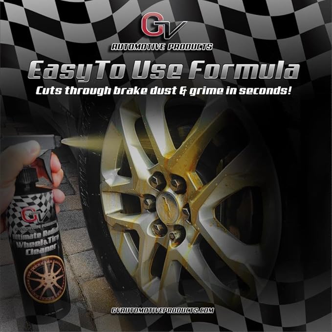GV Automotive Products Ultimate Radiant Wheel Cleaner - Chrome Rim & Wheel Cleaner Spray – Safe, Ready To Use, Polishes, Shines & Removes Brake Dust – Professional Car Detailing Formula - 16oz