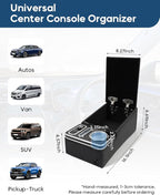 Center Console Organizer for Small SUV, Sedan, Truck, Rear Bench Seat Armrest Organizer with 7-Color Adjustable LED Lighting, Upgraded Automotive Center Storage Box with Fast Phone Charging