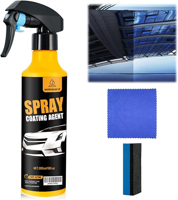 300ml Nano Car Coating Spray Kit, Nano Hydrophobic Ceramic Coating, Auto Paint Protection, Ceramic Coating for Cars Includes Microfiber Cloth(1PC*300ml +1*Sponge+1*Cloth)