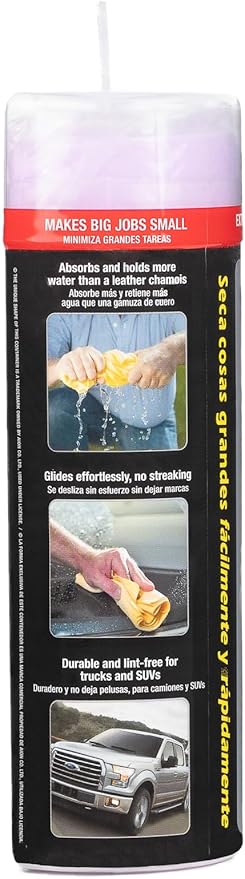 CleanTools The Absorber XL 18" x 29" - Synthetic Premium Drying Chamois Cloth for Cars and Trucks - Super Absorbent, Scratch-Free and Washable (Purple)