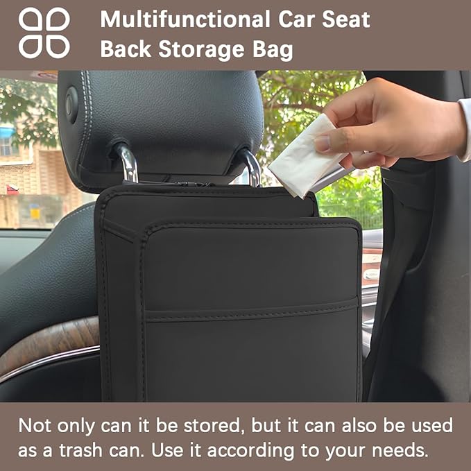 Zpana Car Seat Back Organizer, Leather Multipurpose Hanging Vehicle Backseat Headrest Storage Bag, Automotive Pouch Pocket Organizer for Kids & Adults, Universal for Truck SUV Sedan (Brown)