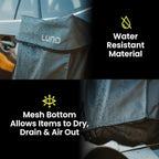 LUNO Magnetic Gear and Shoe Storage Bag - Water resistant, Magnetic Attachment, Quick-Dry Mesh Bottom | Quick and Easy Install | Great for Shoes, Gear, or Trash While Camping