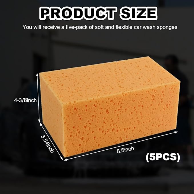 5PCS Car Wash Sponges, 8.5"×4.4"×3.5" Large Extra Soft Coral Non Scratch Sponge, Car Cleaning Cellulose Sponge Thick Foam Pad for Washing Window Sensitive Surfaces (Coffee)