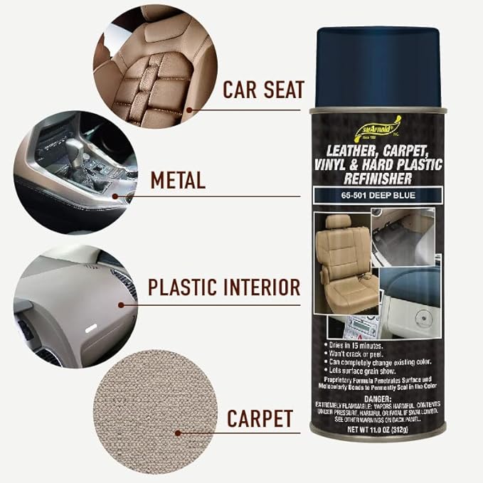 SM Arnold Refinishing Spray Paint - DEEP BLUE 11 Oz. - For Leather, Carpet, Vinyl, Metal, Plastic, Polycarbonate, Polypropylene, Acrylic, Lexan, Fiberglass | Pro Grade Aerosol Refinisher