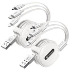 CAFELE Multi Charging Cable 3A, [2Pack 4ft] Retractable USB Charging Cable with Type C/L/Micro USB Ports, 3 in 1 Multi Fast Charger Cord for Multiple Devices, Phone 16 15 14/Galaxy/Pads/Tablets-White