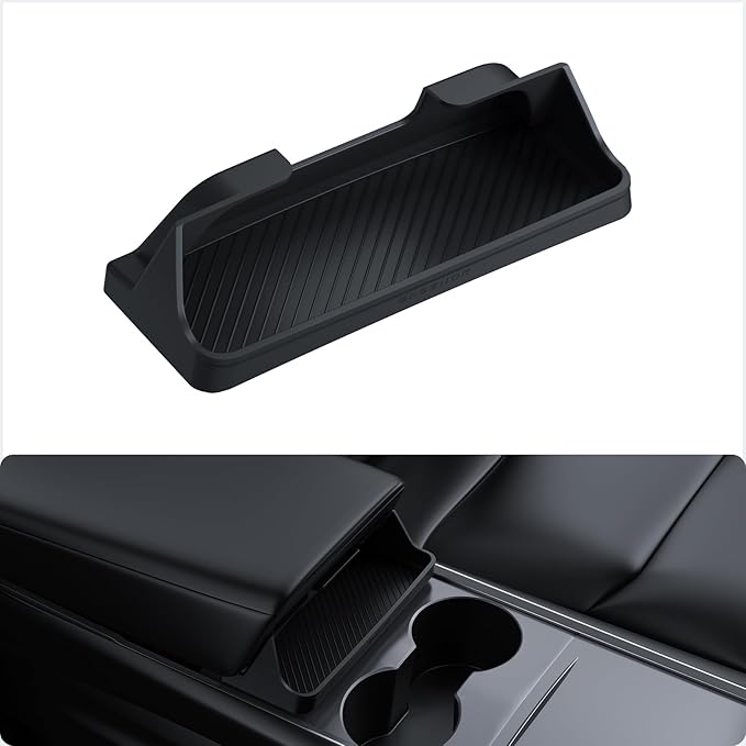 BASENOR Upgraded Tesla Model Y Model 3 Center Console Sunglasses Holder, Armrest Box Eyeglasses Storage Box Key Card Holder for 2021-2024 Model 3/Y Interior Accessories