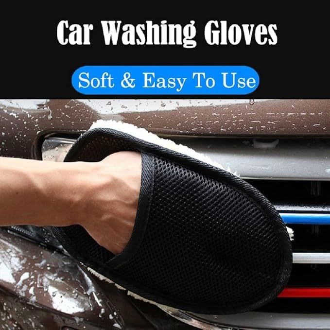 Wool Car Wash Mitt, Lint Free Scrubber High Density Car Wash Wool Glove Microfiber Wool Soft Automotive for Cleaning Car Wash Glove Auto Accessories Bear Claw Scratch Polishing Waxing Mitt (2 Pcs)