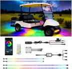 4 Pcs RGB+IC Golf Cart Underglow Light Strip, 12V-80V Dream Color Chasing Golf Cart Underbody Light with Remote and APP Control, Voltage Reducer Included, Music Sync for EZGO Yamaha Club Car