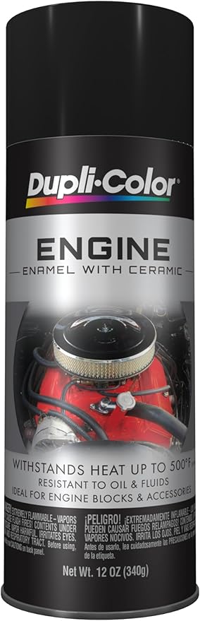 Dupli-Color DE1613 Engine Enamel Spray Paint with Ceramic - Gloss Black - 12 oz Aerosol Can