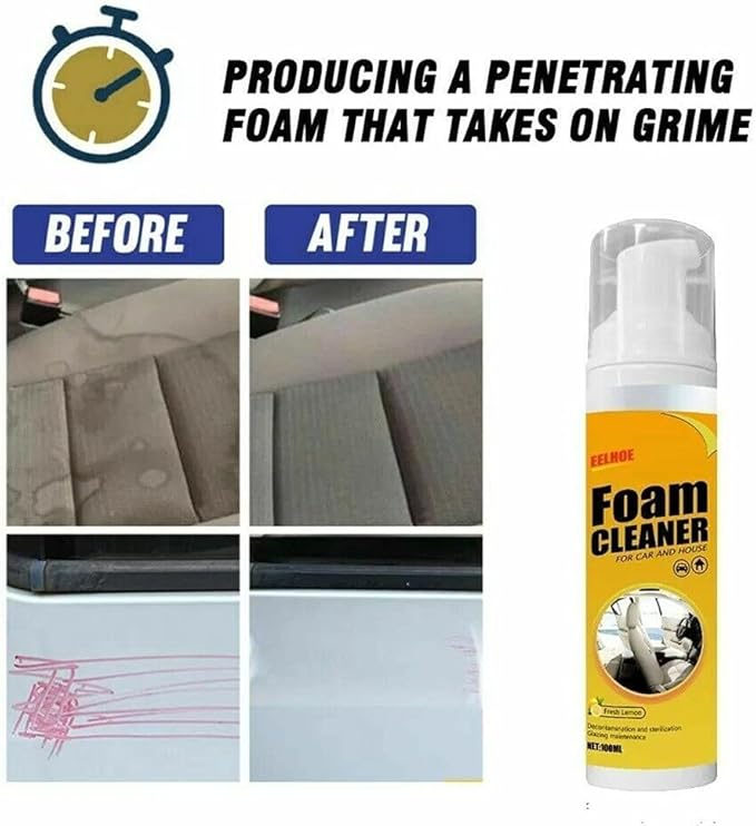 Multi Purpose Foam Cleaner for Car and House Lemon Flavor,All-Purpose Household Cleaners Concentrate,Strong Decontamination,Anti-Aging Cleansing Automotive Spray (150ml)