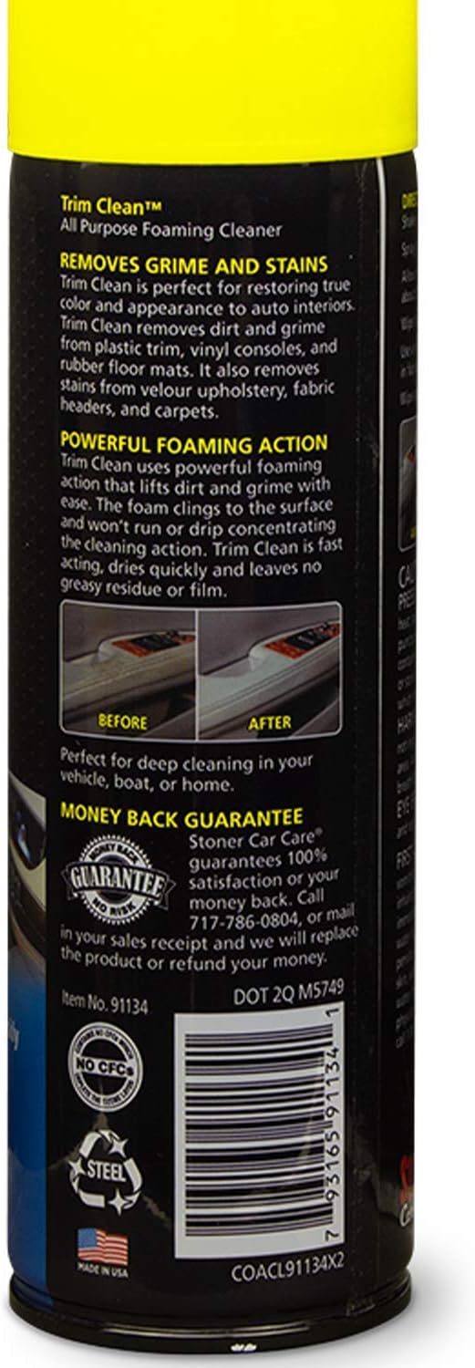 Stoner Car Care 91134 Trim Clean – All-Purpose Foaming Automotive Interior Cleaner, Fast-Acting Formula Quickly Removes Grime, Dirt & Stains from Trim, Consoles & Plastics – 18 oz