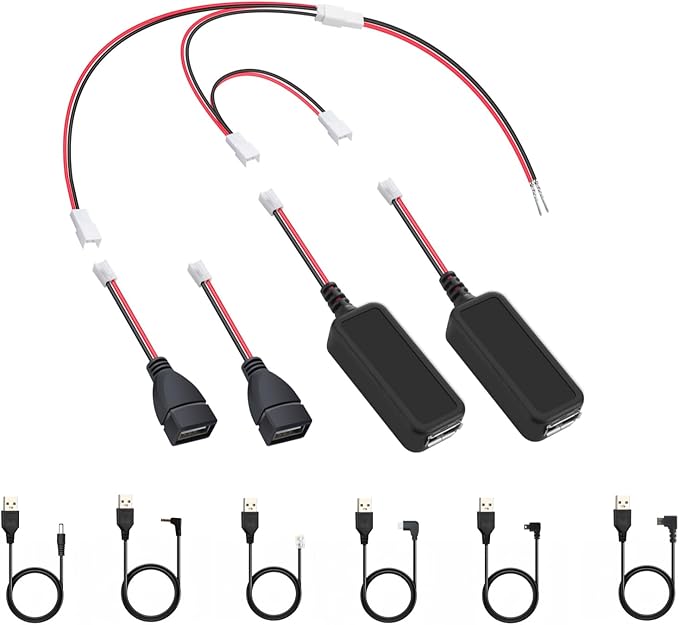 Radar Detector Cord hardwire kit,Dash cam Rearview Mirror Plug Cord,Install Three Devices at The Same time, Such as Baby Car Camera/Dash Cam/Portable Carplay Screen for Car/Backup Camera/Navigation