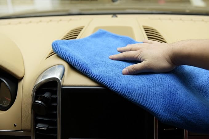 CARCAREZ Premium Microfiber Detailing Towels, 340 GSM Lint Free Car Buffing Waxing Polishing Drying Towels (6, Blue, 16x16 Inch)