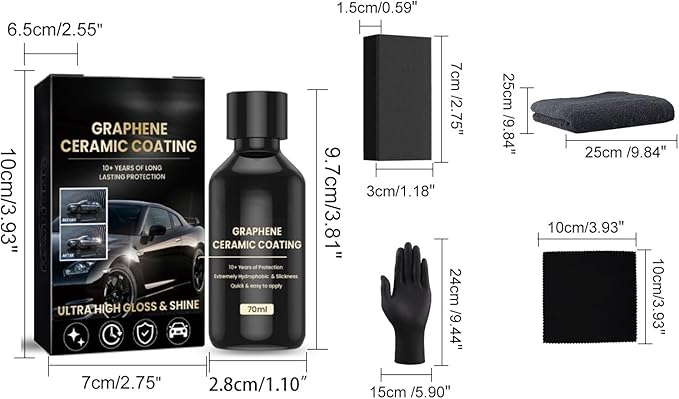 Graphene Ceramic Car Coating Kit, 70ml, Ultra High Gloss & Shine Protection with Application Accessories