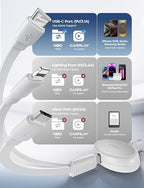 LISEN Multi Charging Cable, 3 in 1 Charging Cable, Retractable Car Charger with Type C/L/Micro USB Ports for iPhone 16 15 14 Pro Max/Samsung Galaxy S25/PS/Kindle, Multi Chargers for All Devices, White