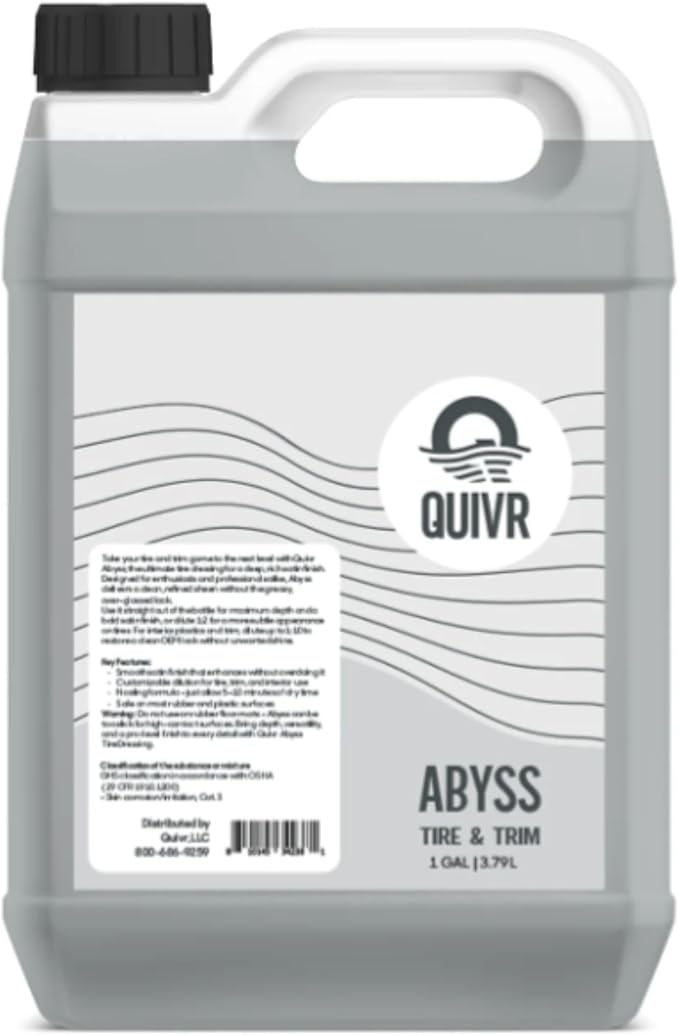 QUIVR Abyss Tire Dressing 128oz. – Deep Satin Finish Tire & Trim Dressing, No-Sling Formula, Customizable Dilution for Tires, Plastics & Interior Trim – Professional Detailing Shine Enhancer