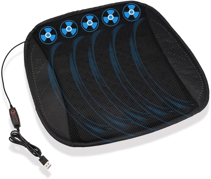 JSCARLIFE Universal Ventilated Car Seat Cushion with USB Interface Quick Cooling Three-Speed Adjustable Seat Cushion Suitable for All Car Seats, Home and Office Chairs (Style-A)