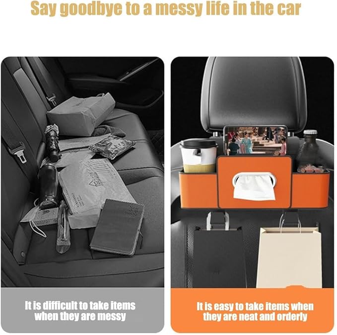 Car Organizers and Storage Box Behind Seat, Large Car Seat Back Organizer for Hold Phone, Drinks, Handbag, Universal Fit for Suv/Sedan (Orange, 1pcs)