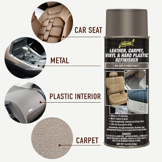 S.M. Arnold Refinishing Spray Paint - CHESTNUT 11 Oz. - For Leather, Carpet, Vinyl, Metal, Plastic, Polycarbonate, Polypropylene, Acrylic, Lexan, Fiberglass | Pro Grade Aerosol Refinisher