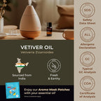 100% Pure Vetiver Essential Oil - 0.34 Fl Oz - Vetiver Oil for Hair, Skin, Diffuser, Aromatherapy & DIY Candle Making Scent