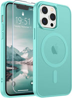SUPFINE Magnetic for iPhone 13 Pro Max Case (Compatible with MagSafe) (Military Grade Drop Protection) Slim Translucent Matte Shockproof with Anti-Fingerprint Phone Case,Blue Green