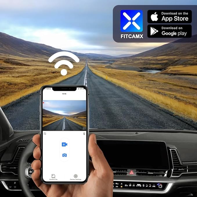 Fitcamx Front 4K+Rear 1080P Dash Cam Adapts for Kia Sportage 2023 2024 2025 (Part No#DW010/P1020/R2010), OEM Style, WiFi & APP, Dual HD Video, Loop Recording, G-Sensor, Easy to Use, 128GB Card