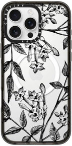 CASETiFY Impact Case for iPhone 16 Pro Max [Slim / 8.2 ft. 4X Military Grade Drop Protection/Compatible with Magsafe] - Botanical Jasmine - Clear Black