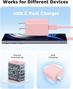 3Pack 45W Super Fast Charger Type C 10FT, USB C Android Phone Charger Fast Charging Block with Ertra Long Type-C Charger Cord for Samsung Galaxy S25/S25 Ultra/S25+/S24 Ultra/S24/S24+/S23/S22/S21-Pink
