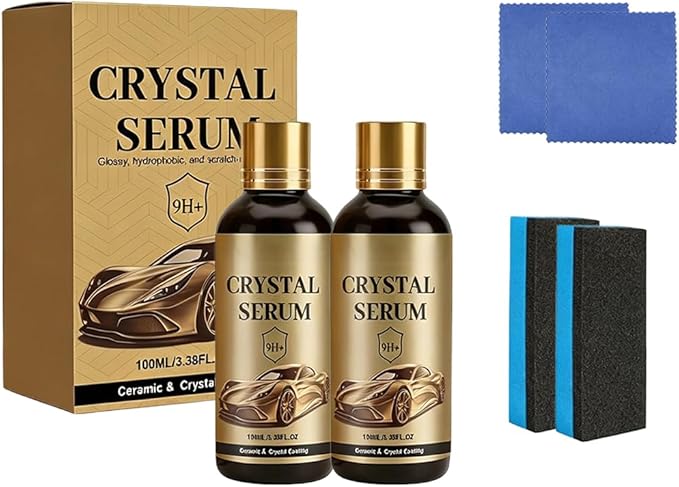 Crystal Serum, Ceramic Coating for Cars, 3.38FL.OZ 9H Nanotechnology Paint Protection Kit, Advanced Crystal Serum for High Gloss Shine & Hydrophobic Water Beading (2pcs)