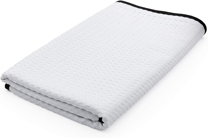 The Rag Company - Dry Me A River - Professional Korean 70/30 Blend Microfiber Waffle-Weave Drying & Detailing Towels, Soft Suede Edges, 390GSM, 26in x 59in, White