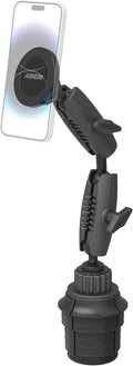 ARKON Mounts Magnetic Phone Holder with Cup Holder Mount and Dual 25mm Shaft Arm, Compatible with MagSafe-Style Attachment, Phone Mount for Cars SUVs and Trucks