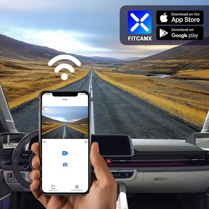 Fitcamx Front 4K+Rear 1080P Dash Cam Adapts for Hyundai IONIQ 6 2023 2024 2025 Limited SEL (Has Auto-Dimming), OEM Style, Dual HD Video, WiFi & APP, Loop Recording, G-Sensor, Easy to Use, 128GB Card