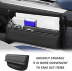 Car Seat Gap Filler Organizer, Leather Vehicle Side Seat Gap Storage Box with Lid for Phone Key Card, L-Capacity Auto Interior Organization, Universal for SUV Sedan Truck (Black)