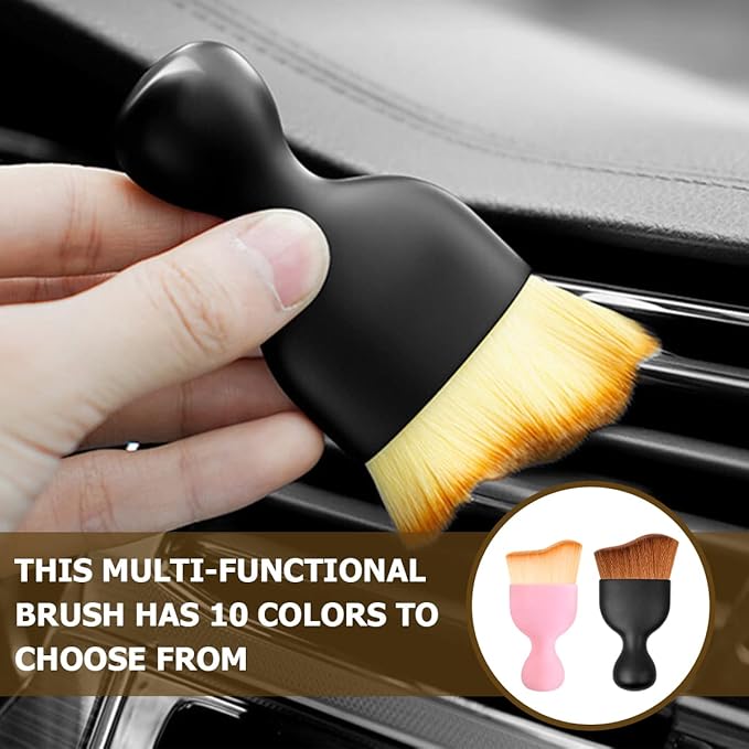 Blilo 2PCS Car Interior Detailing Brush with Dust Cover, Auto Soft Hair Cleaning Brushes, Scratch Free Curved Dirt Collectors, for Vehicle Dashboard Air Conditioner Vents Leather (White/Pink/2PCS)