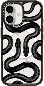 CASETiFY Impact Case for iPhone 16 [Slim / 8.2 ft. 4X Military Grade Drop Protection/Compatible with Magsafe] - Black Kingsnake - Clear Black