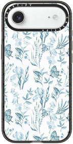 CASETiFY Impact iPhone Air Case [Slim/Compatible with Magsafe / 8.2 ft. 4X Military Grade Drop Protection] - Elegant Pastel Blue Vintage Butterfly Floral - Clear Black