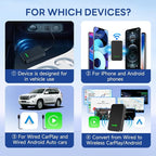 CarlinKit 5.0 Wireless CarPlay/Android Auto Adapter USB for Factory Wired Cars (Model Year: 2015 to 2026), Convert Wired Apple CarPlay & Android Auto to Wireless Dongle, Fit in-Dash Navigation